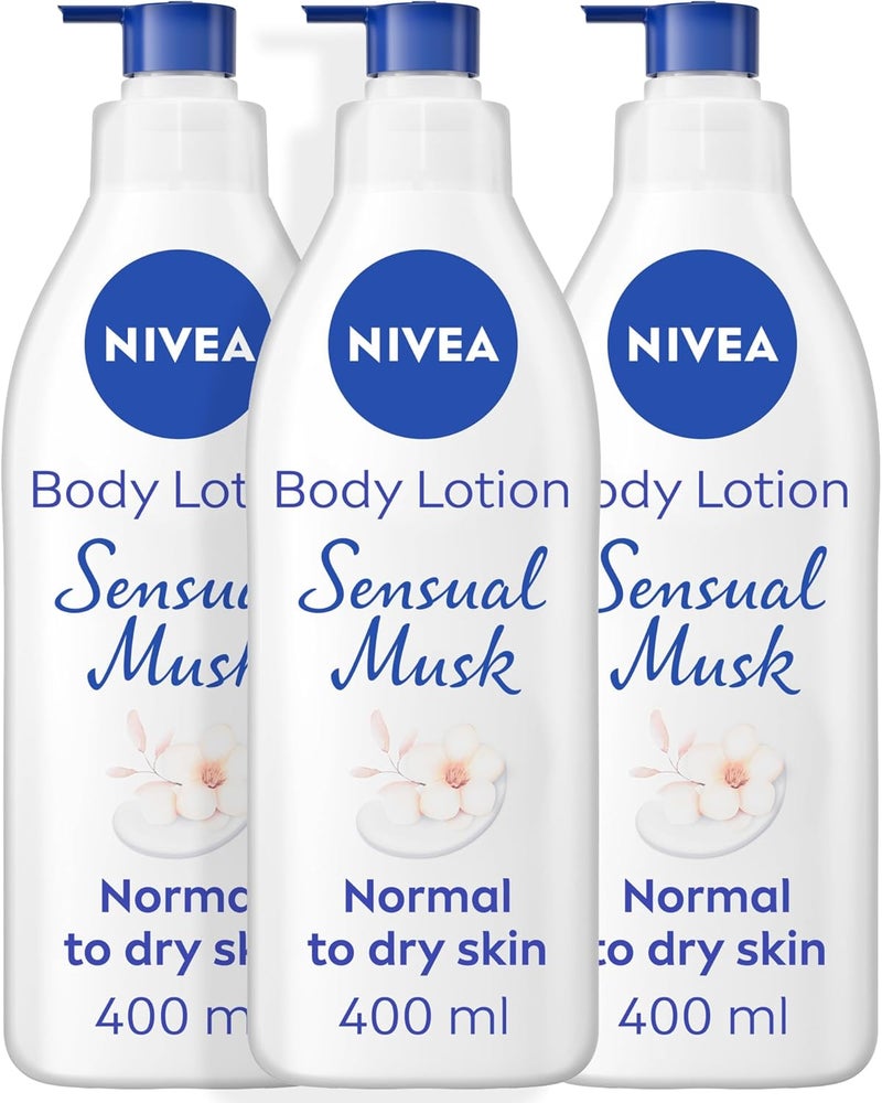 NIVEA Body Lotion for Normal to Dry Skin, Sensual Musk, 3 Pack of 400ml - Image 1
